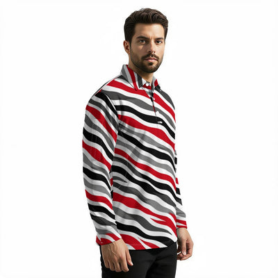 White Smoke Ohio State Men's Long Sleeve Polo Shirt scarlet white football tee