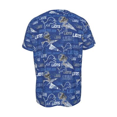 detroit-lions-short-sleeve-t-shirt blue silver football fabric breathable detail