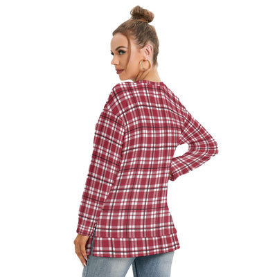 Alabama Crimson Tide Tartan Plaid Crimson White Women's Side Split O-neck Sweatshirt