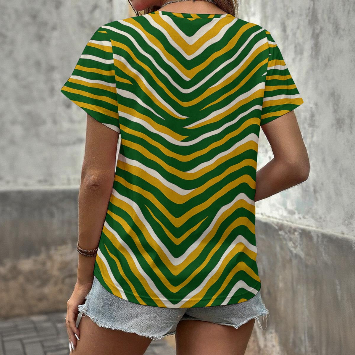 Green Bay Football Yellow Green Women’s V-Neck T-Shirt – Game Day Streetwear