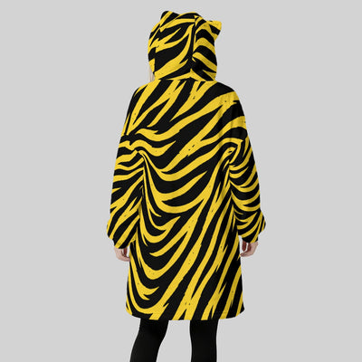 Light Gray Pittsburgh Football Yellow Black Zebra Women's Fleece Oversized Hoodie Blanket With Decorative Ears