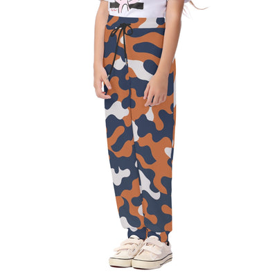 White Smoke Chicago Football Kids Camo Casual Pants – Navy Orange Game Day Youth Sweatpants