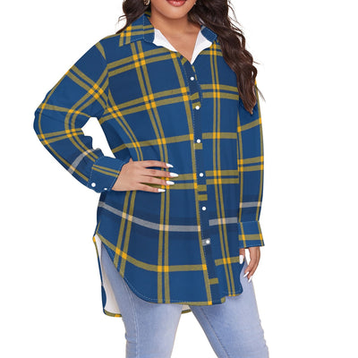 West Virginia Mountaineers Tartan Plaid Blue Gold Women's Shirt With Long Sleeve(Plus Size)