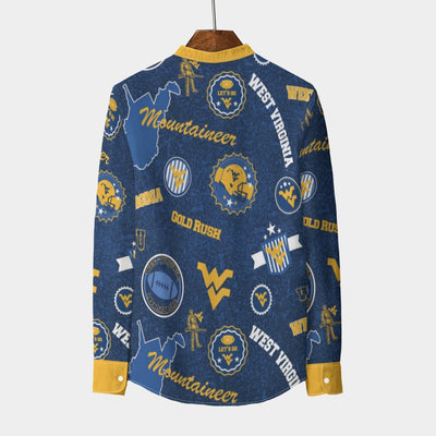 West Virginia Mountaineers Stand Collar Shirt With Long Sleeve|110GSM Imitation Flax