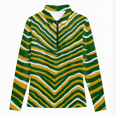 White Smoke Green Bay Football Yellow Green Women’s Quarter Zip Long Sleeve Sport Shirt – Game Day Streetwear