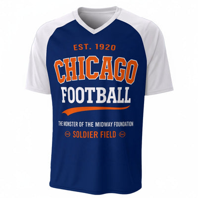Chicago Football EST 1920 Blue and White V Neck Game Day T Shirt – football shirt, sportswear style, image 1.0