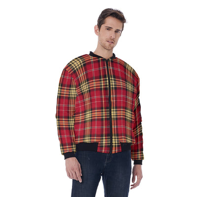 White Smoke San Francisco Football Plaid bomber Men's Jacket Red and Gold Tartan Streetwear Game Day Layer