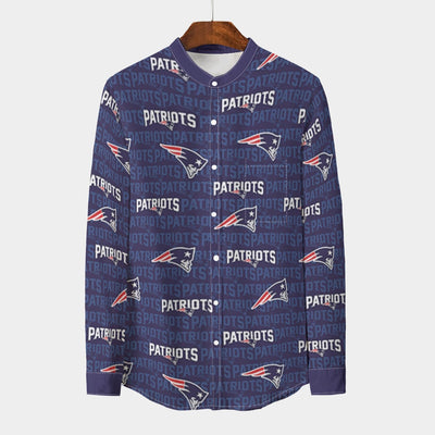 New England Patriots Men's Stand Collar Shirt With Long Sleeve|110GSM Imitation Flax – breathable comfort wear, fan gear, image 614