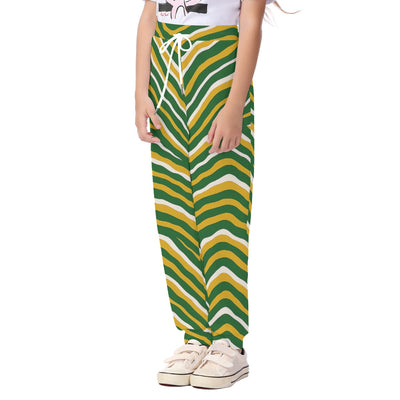 White Smoke Green Bay football yellow green zebra Kid's Casual Pants