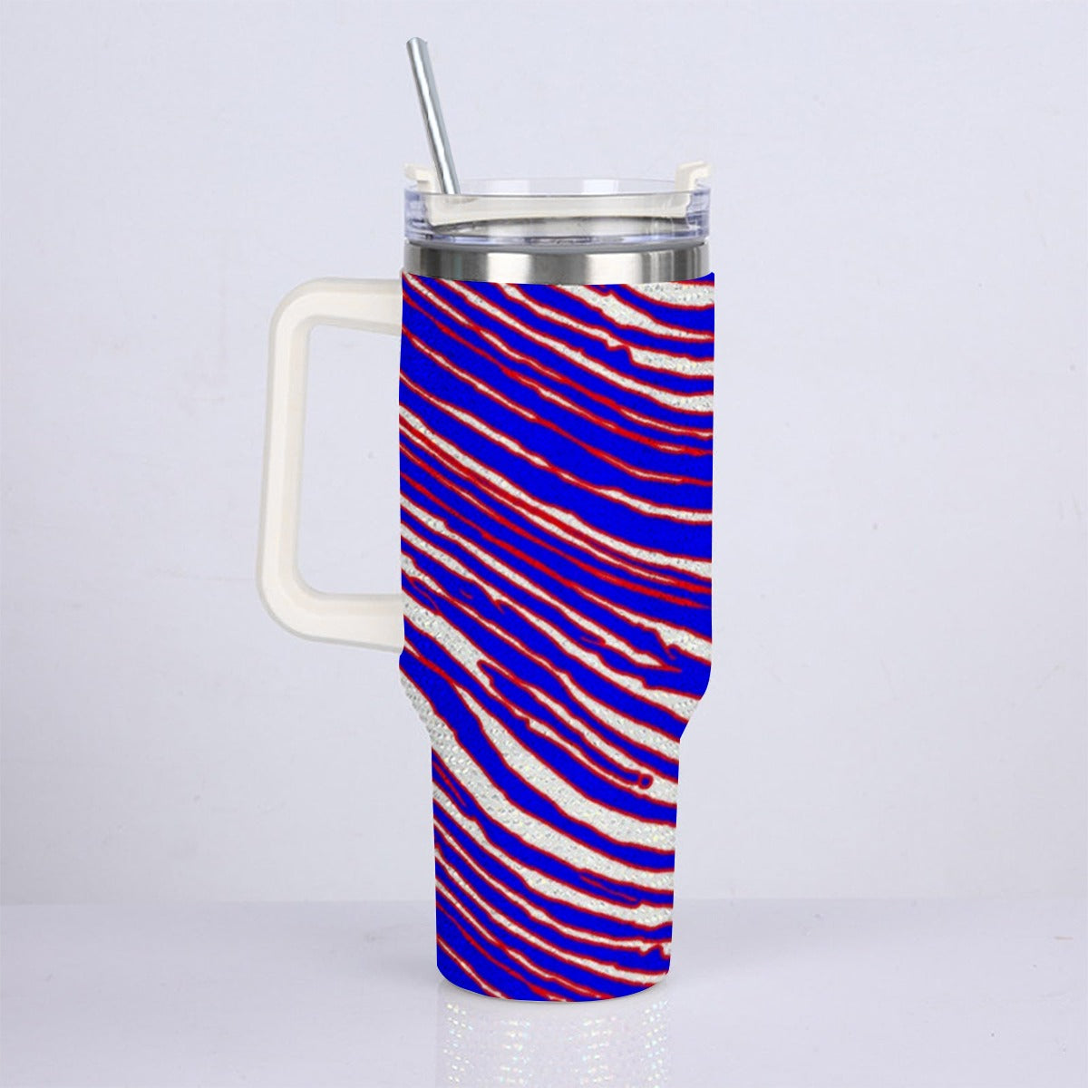 Light Gray Buffalo football 40oz Diamond Cup With Stainless Steel Straw – Red Blue White Zebra Game Day Style