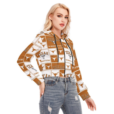 White Smoke Texas at Austin - Longhorns Women's Crop Top Hoodie With Zipper Closure