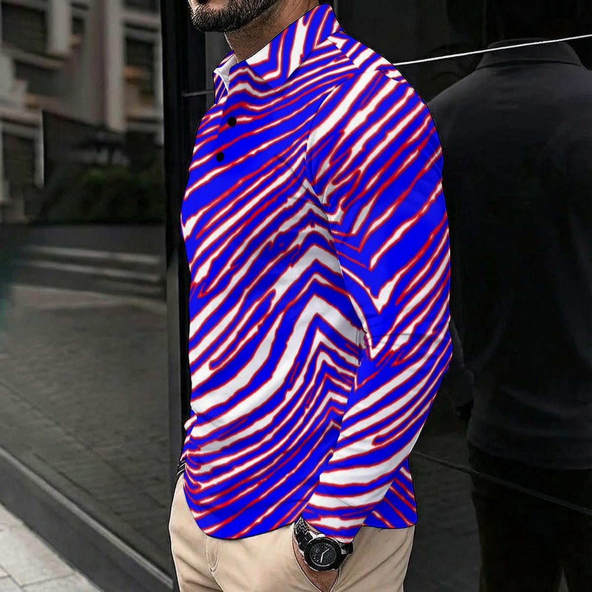 Buffalo Zebra Football Men’s Long Sleeve Polo Shirt – Retro Game Day Streetwear