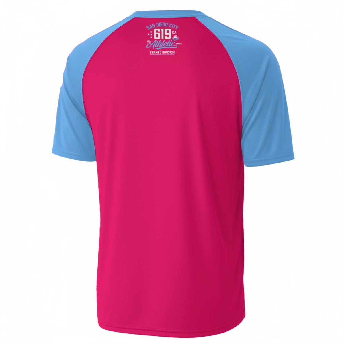 White Smoke San Diego City 619 Athletic T-Shirt – Pink Light Blue Varsity Streetwear Tee
