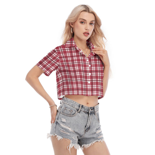 Alabama Cropped Shirt Women – Crimson Plaid College Football Style