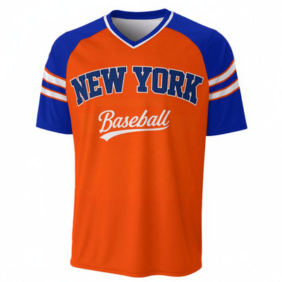 New York Baseball Fan T-Shirt in Orange and Blue – Game Day Streetwear Shirt – breathable comfort wear, sportswear style, image 1.0