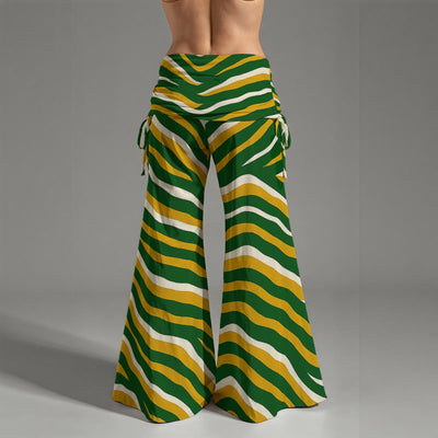 Dim Gray Green Bay Football Zebra Stripes Women’s High Waist Wide Leg Pants – Game Day Streetwear