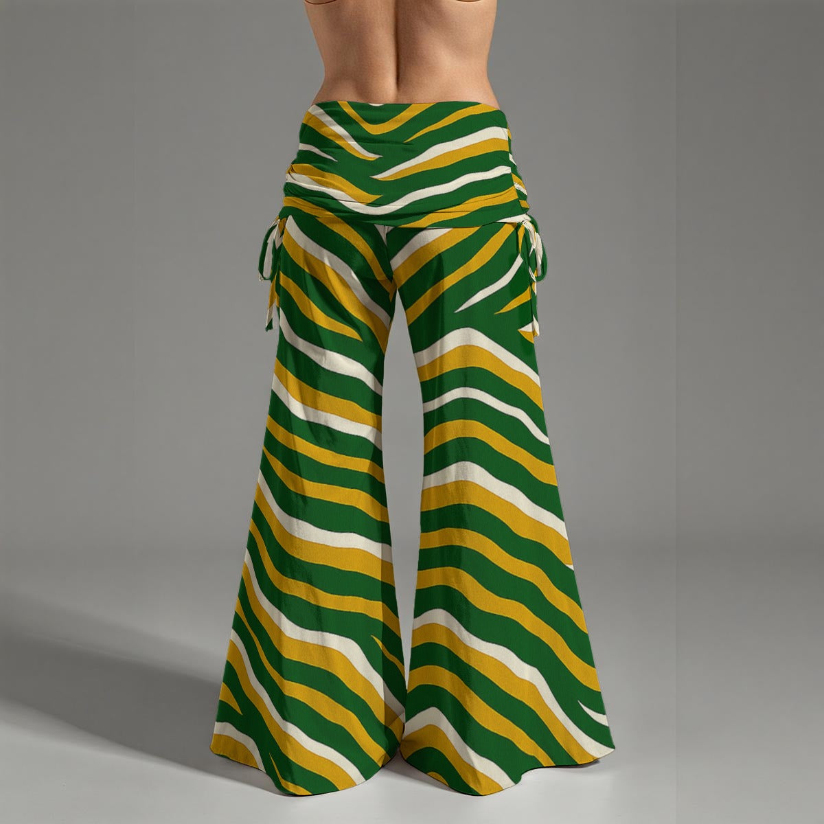 Dim Gray Green Bay Football Zebra Stripes Women’s High Waist Wide Leg Pants – Game Day Streetwear