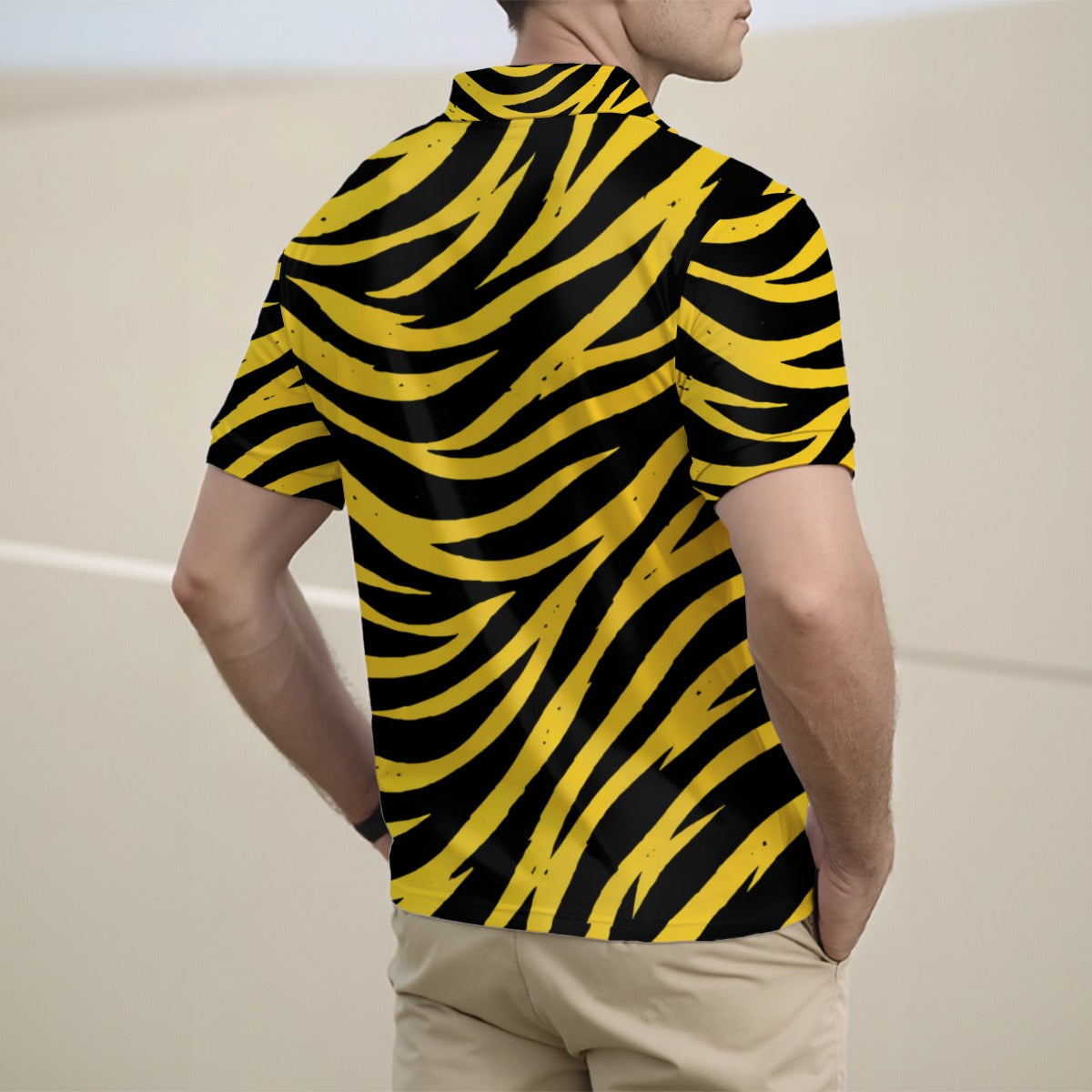 Pittsburgh Football Yellow Black Zebra Men's Half Zip Polo Shirt With Short Sleeve