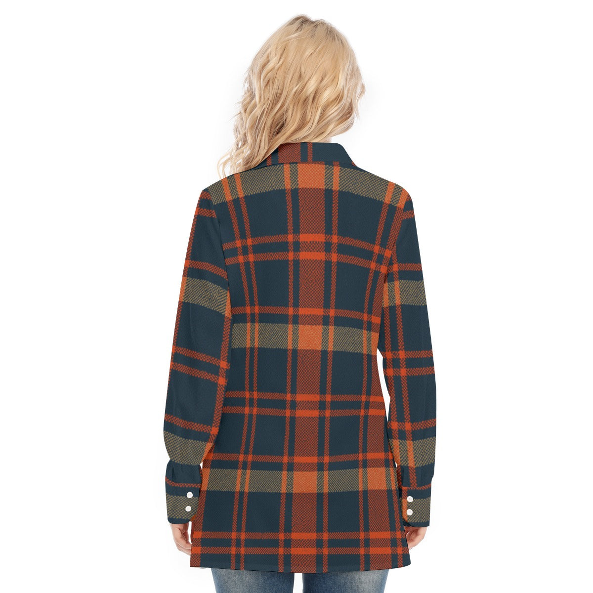 Auburn Tigers Tartan Plaid Navy Orange Women's Long Shirt