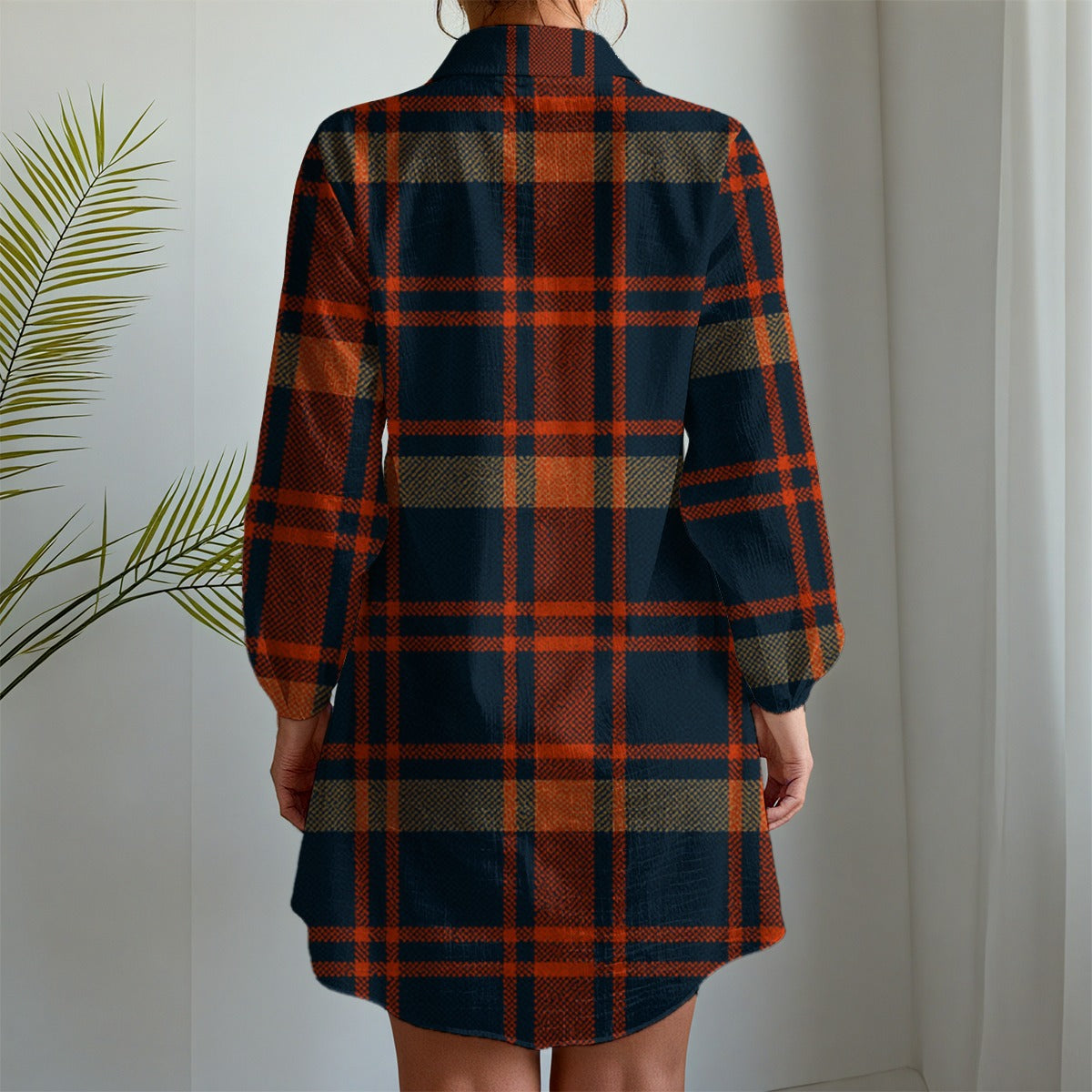 Auburn Tigers Tartan Plaid Navy Orange Women's Long Sleeve Shirt Dress