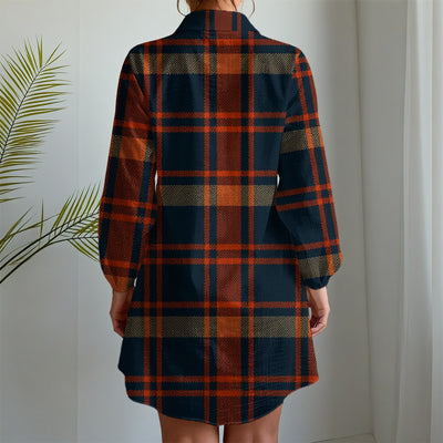 Auburn Tigers Tartan Plaid Navy Orange Women's Long Sleeve Shirt Dress