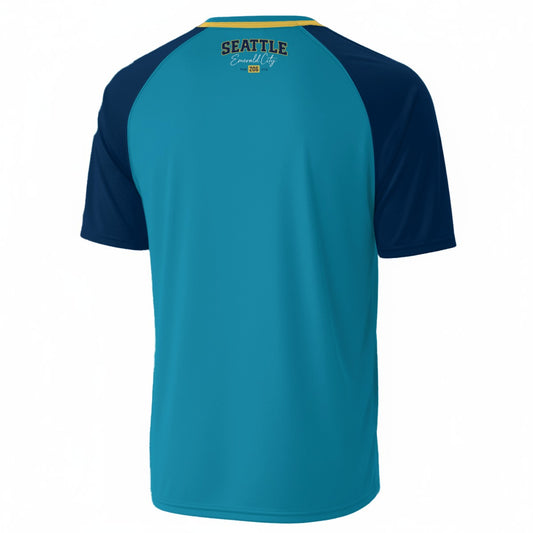 Seattle Emerald City 206 Teal, Navy Blue Yellow T-Shirt – Pacific Northwest Varsity Streetwear Tee