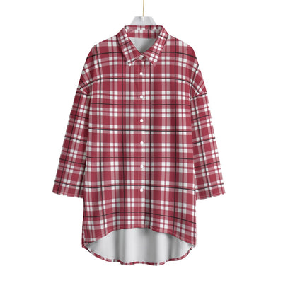 Alabama Crimson Tide Tartan Plaid Crimson White Women's Chiffon Shirt With Elbow Sleeve