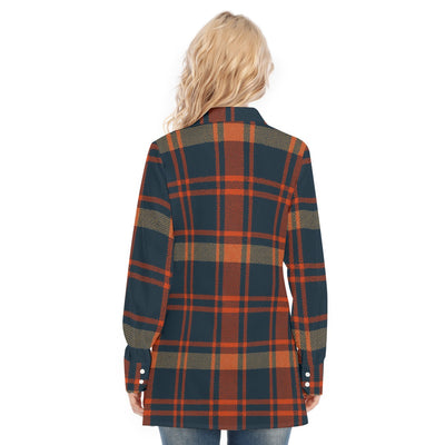 Auburn Tigers Tartan Plaid Navy Orange Women's Long Shirt |115GSM Cotton poplin