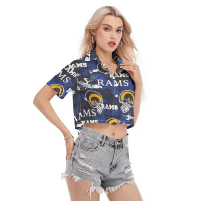los-angeles-rams-womens-cropped-shirt navy orange football outfit detail