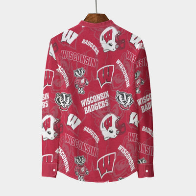 Wisconsin Madison Badgers Stand Collar Shirt With Long Sleeve|110GSM Imitation Flax - Badgers football tee varsity sportswear product image 2.0