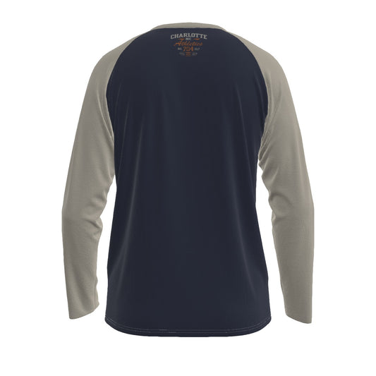 Charlotte NC 704 Athletics Long Sleeve Shirt – Navy Cream Varsity Raglan Tee