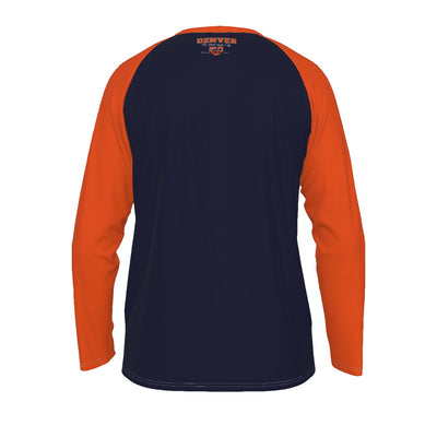 Dark Slate Gray Denver Navy and Orange Long Sleeve Raglan Shirt – Vintage Baseball Varsity Athletic Style Tee