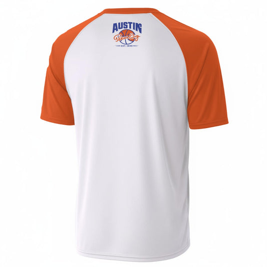 Austin Texas City Basketball T-Shirt – Retro Varsity Streetwear in White and Burnt Orange tee