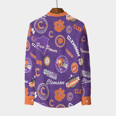Clemson Tigers Men's Stand Collar Shirt With Long Sleeve|110GSM Imitation Flax - ACC football apparel varsity sportswear product image 2.0