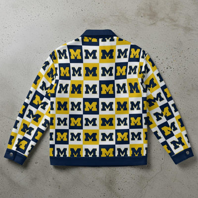 Slate Gray Michigan Unisex Collared Jacket – Maize and Blue Football Varsity Style Outerwear