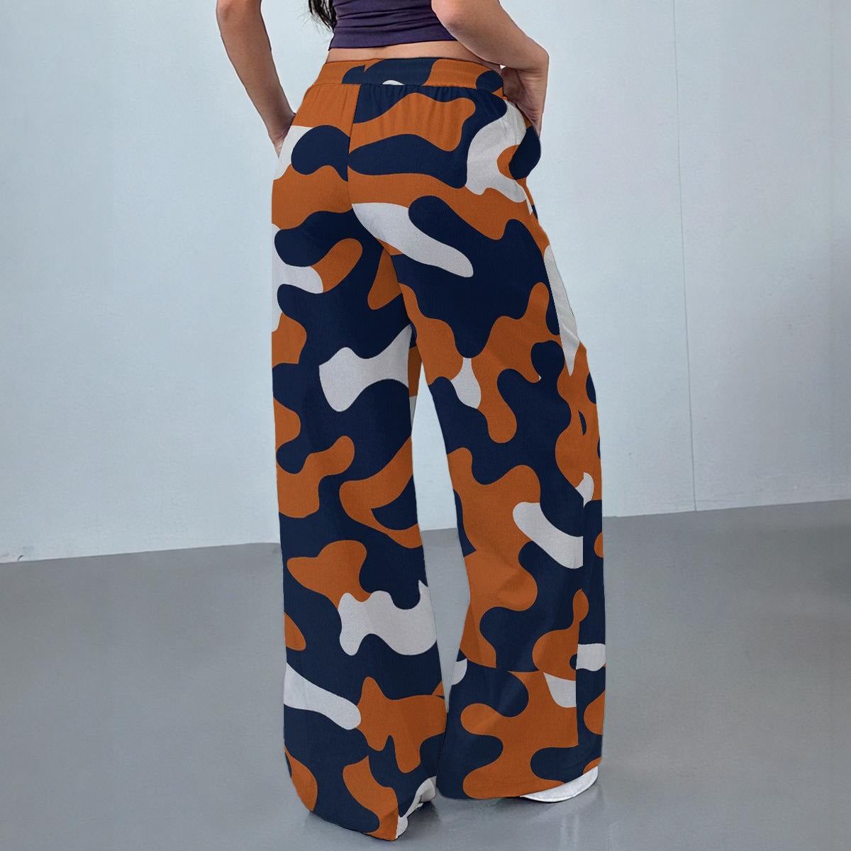 Chicago Football Women’s Camo Wide Leg Sweatpants – Navy Orange Game Day Athletic Pants