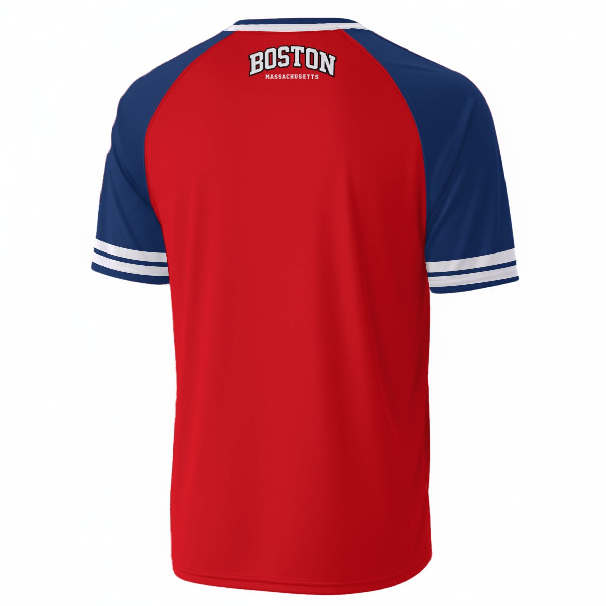 White Smoke Boston Massachusetts Varsity T-Shirt – Red, Navy Blue and White Athletic Streetwear Graphic Tee