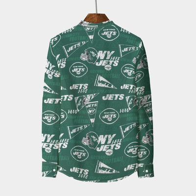 new-york-jets-mens-stand-collar-shirt-with-long-sleeve-110gsm-imitation-flax green white football outfit detail