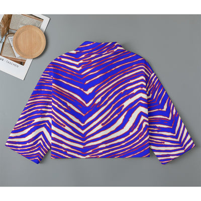 Light Slate Gray Buffalo football Women's Cropped Jacket | 245GSM Cotton – Red Blue White Zebra Game Day Style