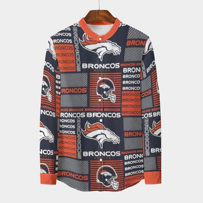 Denver Broncos Men's Stand Collar Shirt With Long Sleeve|110GSM Imitation Flax – lightweight game day shirt, football shirt, image 1205