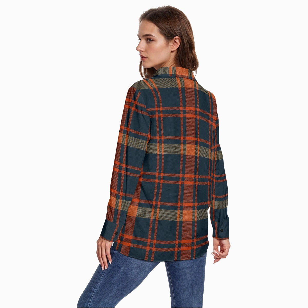 Auburn Tigers Tartan Plaid Navy Orange Women's Comfort Shirt With Button|125GSM Cotton