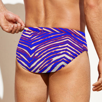 Dark Salmon Buffalo Football Men'S Drawstring Swim Briefs – Red Blue White Zebra Game Day Style