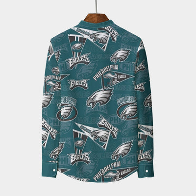 Philadelphia Eagles Men's Stand Collar Shirt With Long Sleeve|110GSM Imitation Flax