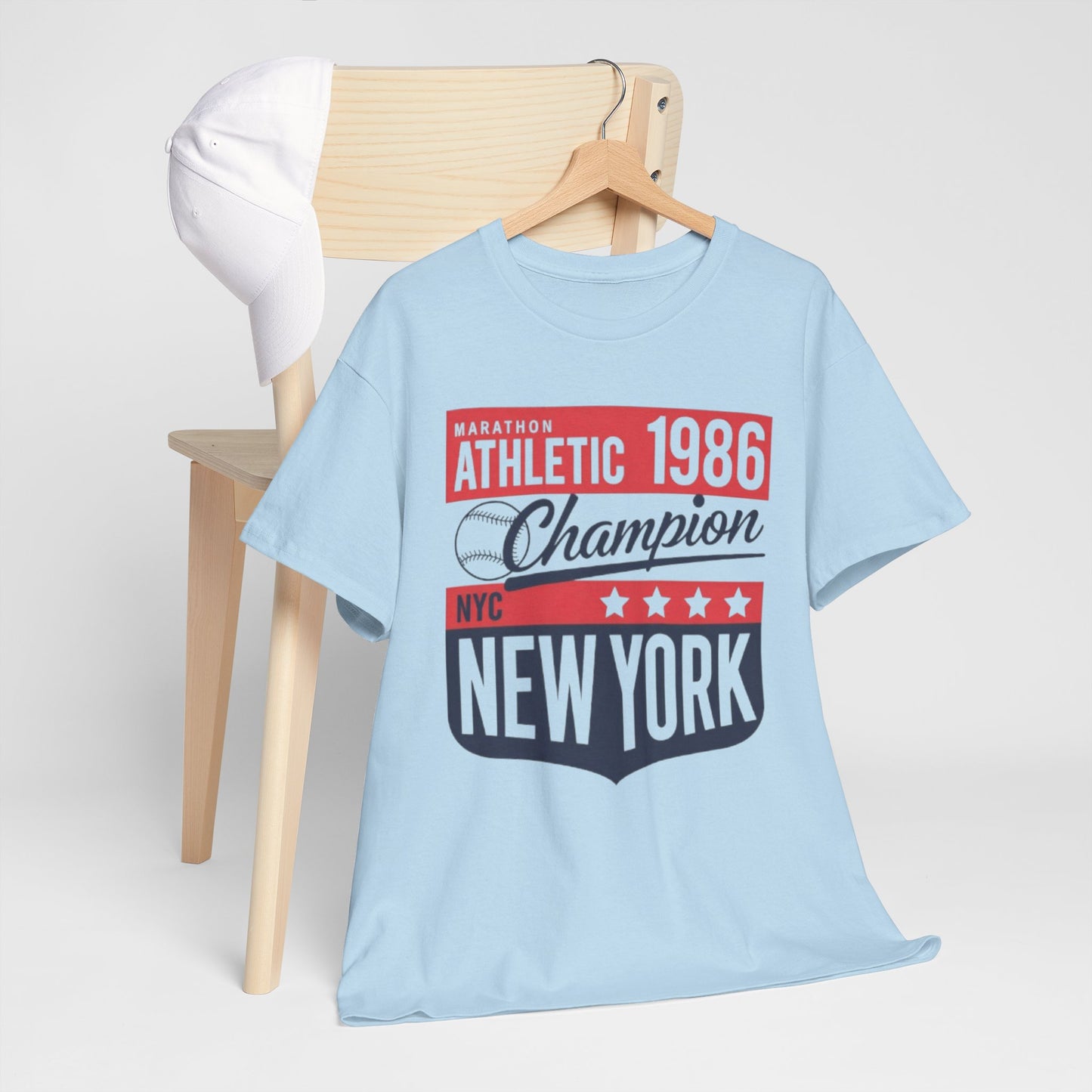 Lavender New York 1986 Athletic Champion Tee — Vintage Marathon NYC Shirt