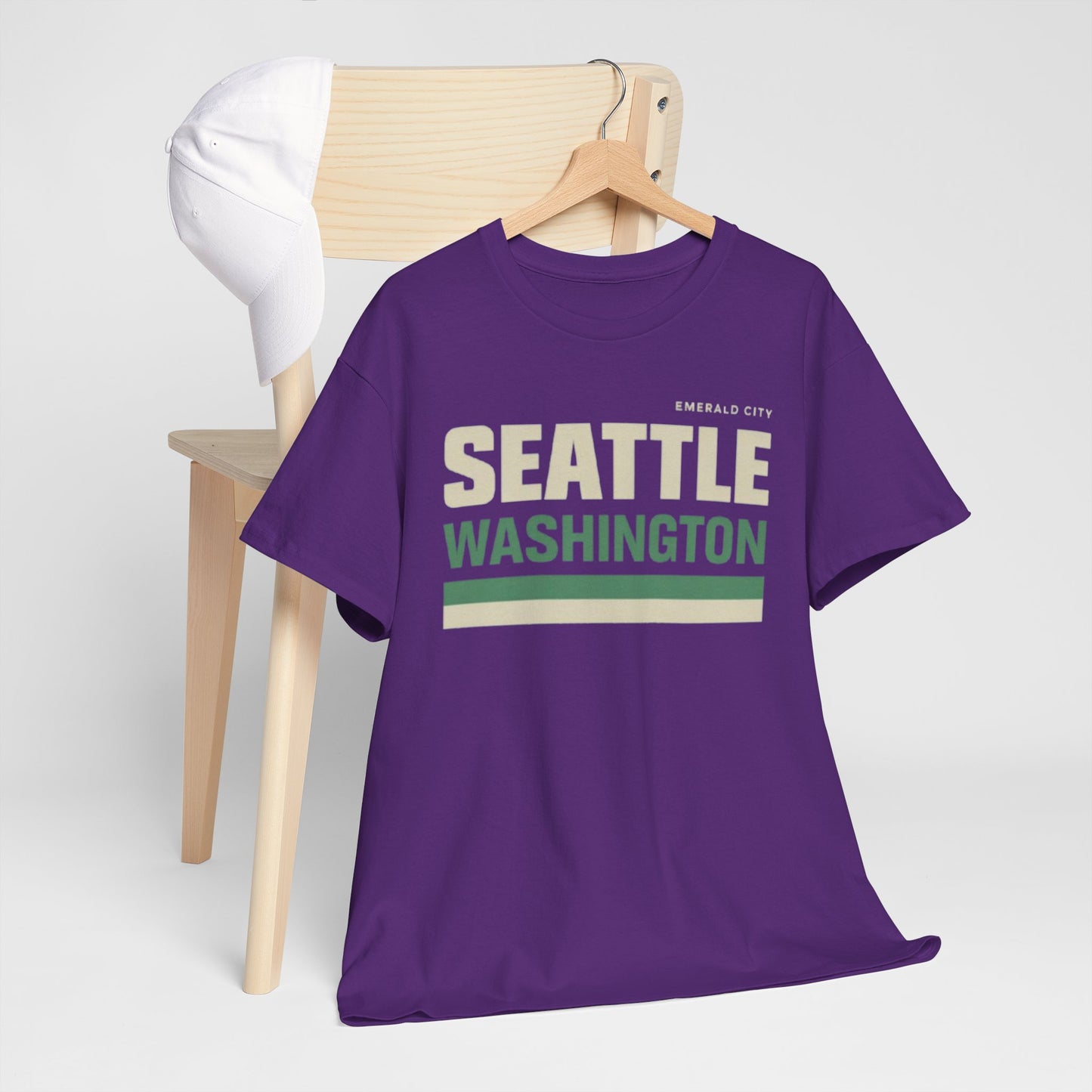 Lavender Seattle Washington Retro Striped Tee — Emerald City Graphic T‑Shirt