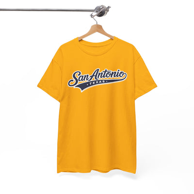 White Smoke San Antonio Script T‑Shirt — Retro Texas Baseball Tee