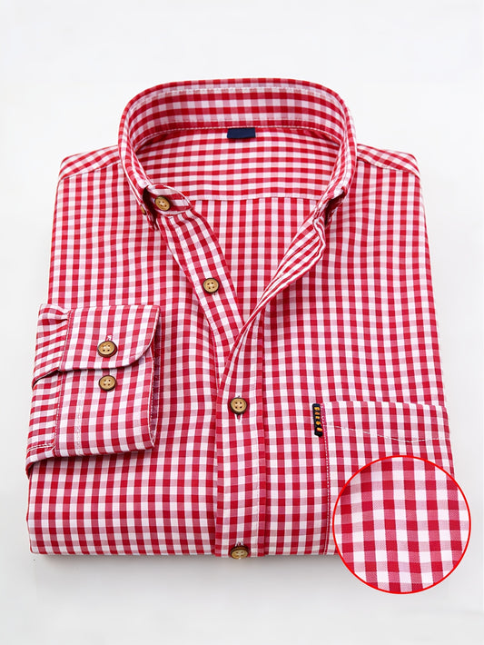 1pc Men'S Casual Plaid Shirt | Long Sleeve, Non-Stretch Fabric, Single Breasted, Left Chest Pocket, Ideal for Daily Commute and Business Casual Occasions