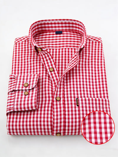 Pale Violet Red 1pc Men'S Casual Plaid Shirt | Long Sleeve, Non-Stretch Fabric, Single Breasted, Left Chest Pocket, Ideal for Daily Commute and Business Casual Occasions