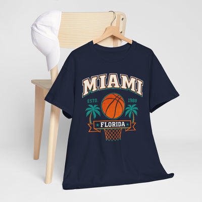 Dark Slate Gray Miami Florida Basketball Tee — Retro Palm Tree Hoop Graphic T-Shirt Florida Sports Shirt