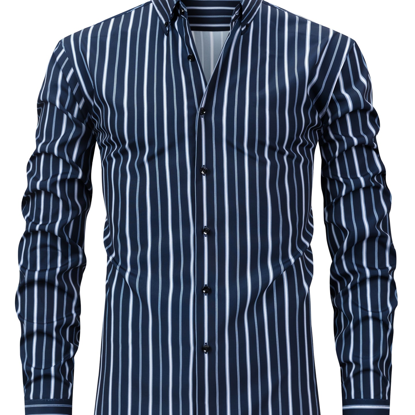 White Smoke Men's New Thin Digital Print Striped Long Sleeve Shirt, Wrinkle-, No Ironing, Versatile Fashion Date Shirt